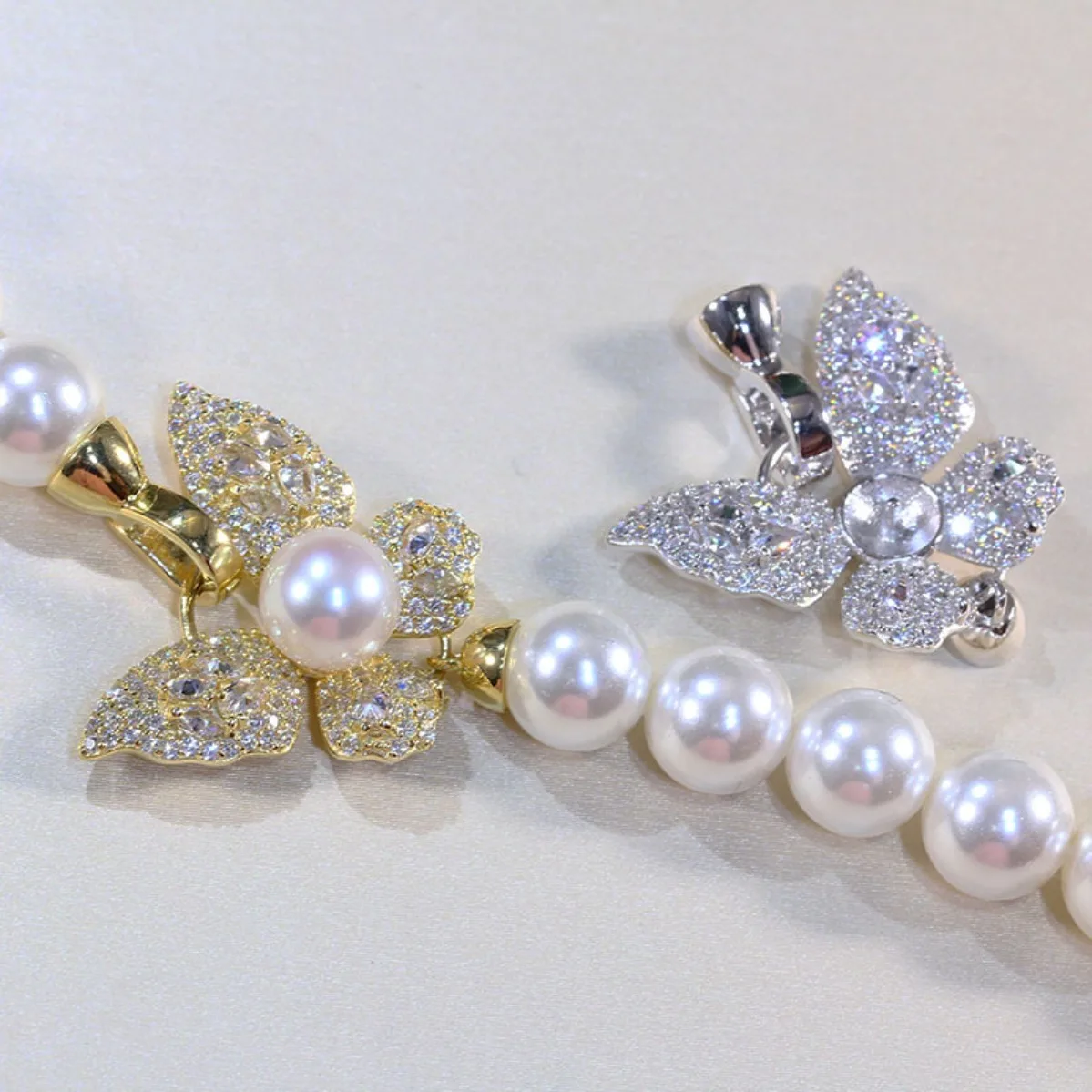 S925 Sterling Silver Zircon‑Inlaid Butterfly Toggle Clasp DIY Pearl Necklace Bracelet Connecting Jewelry Making Supplies