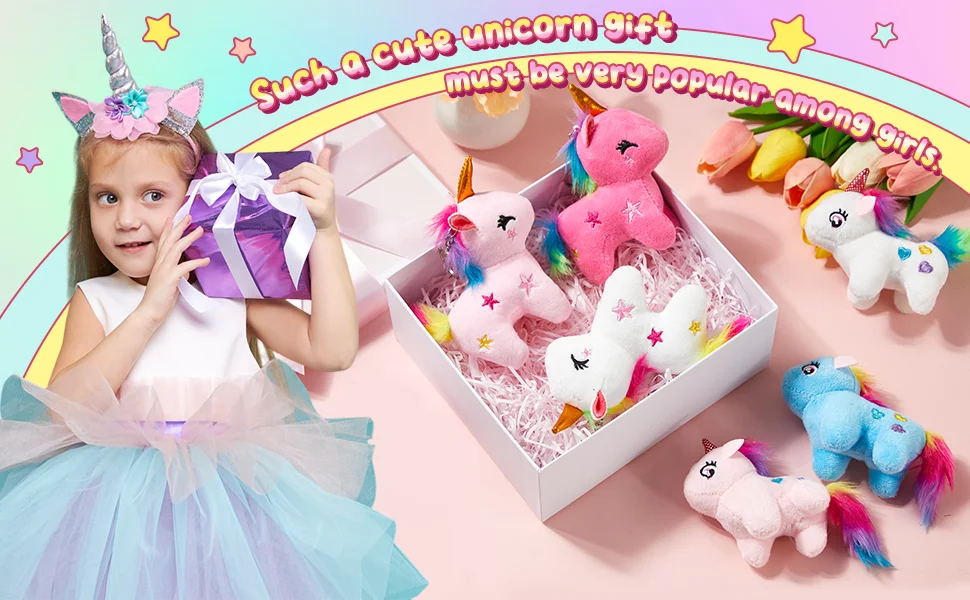 4-24pcs Mini Plush Unicorn Stuffed Animals Unicorn Party Favors Bulk Toys DIY Plush Keychain Stuffed Animal for Kids Party Favor