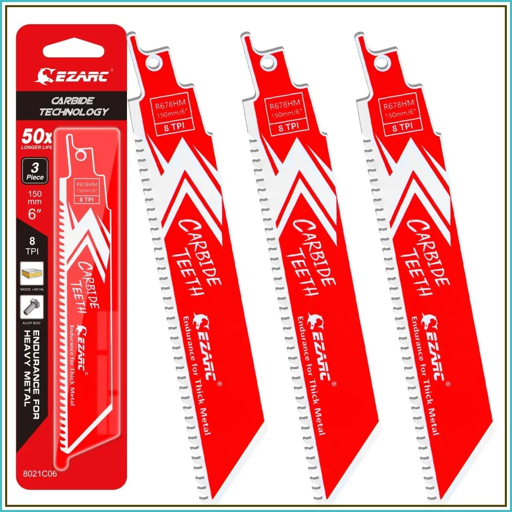 

Carbide Reciprocating Saw Blade R678HM 6-Inch 8TPI 3-Pack for Thick Metal Cast Iron Alloy Steel