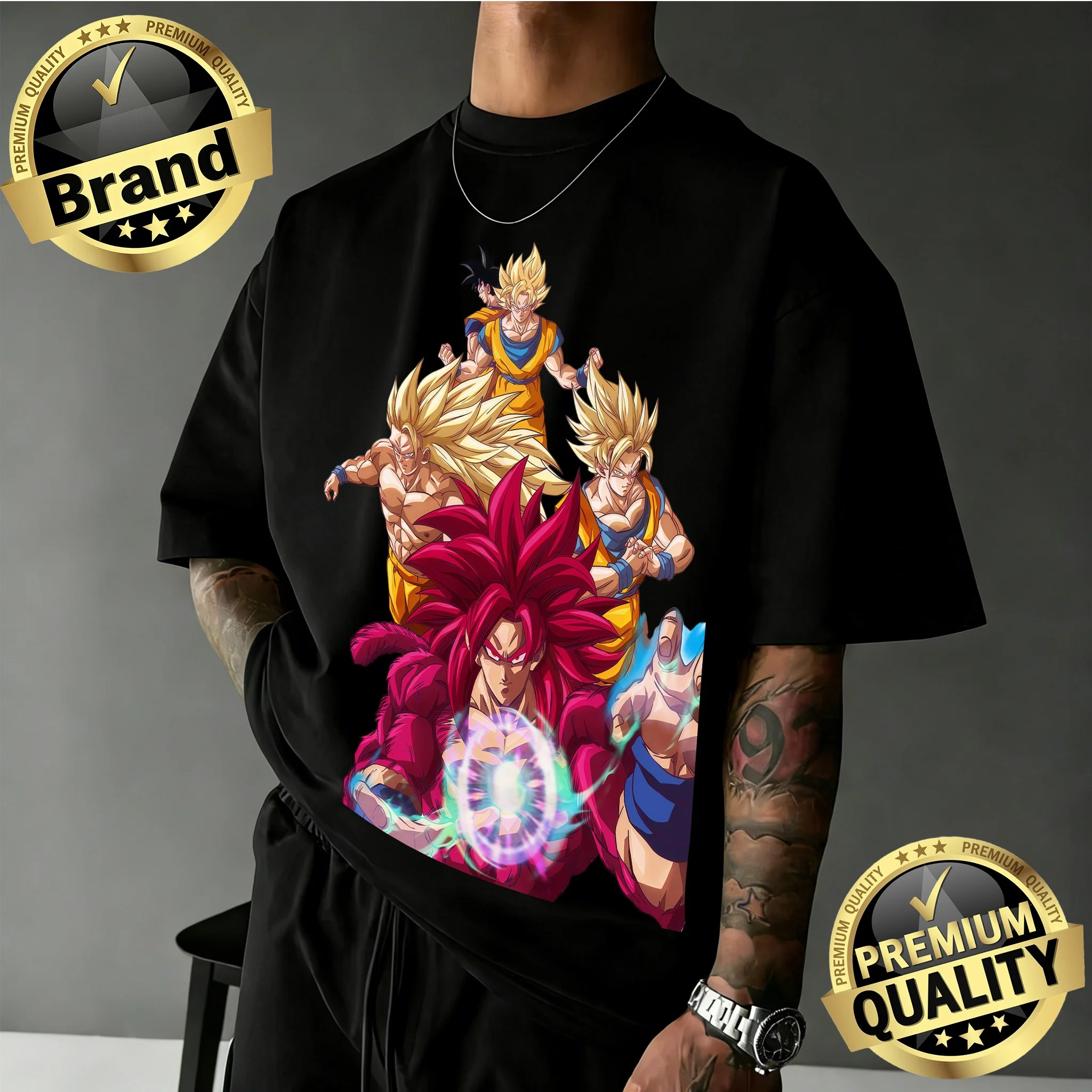 2026 Neuerscheinung Dragon Ball Übergroßes T-Shirt |   Goku All Super Saiyan Forms Retro-Grafikdruck, 100 % Baumwolle, Y2k-T-Shirt für die Familie
