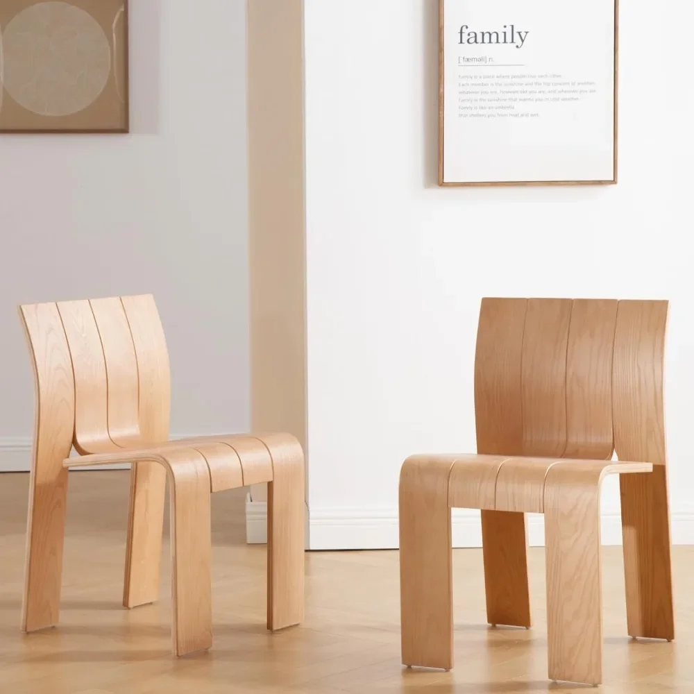 Natürliche Holz-Esszimmerstühle im 2er-Set, Moderne Farmhaus-Stil Armlehnenfreie Ergonomische Stühle mit Holzrückenlehne & -Beinen, Stapelbar und Anpassbar