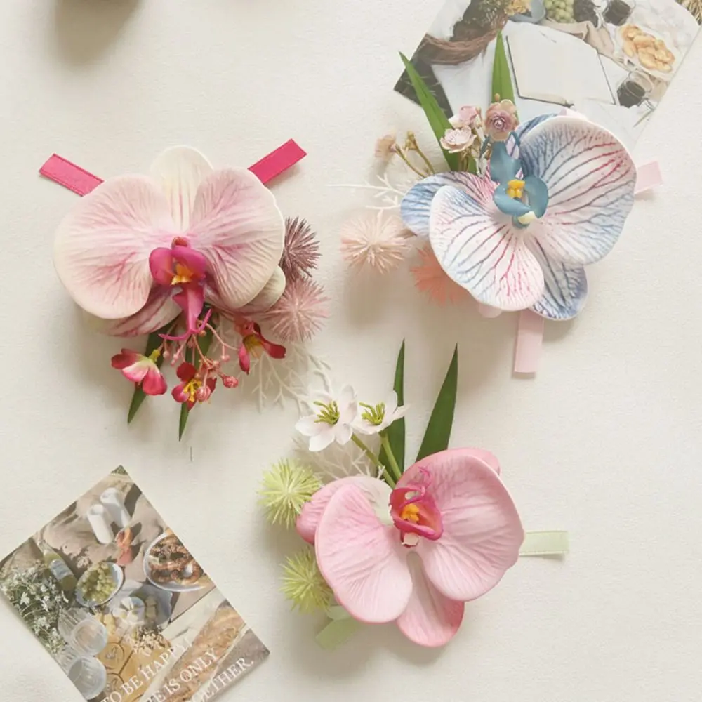 Butterfly Orchid Bridegroom-bride Corsage Fashionable Delicate Wedding Boutonniere Romantic Artificial Flower Pearl Wrist Flower