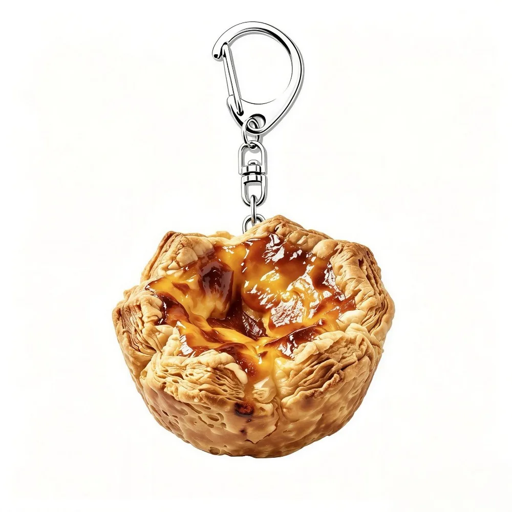 Delicious Egg Tart 2D Flat Acrylic Keychain Super Realistic Cute Student Backpack Pendant Hanging Decoration Jewelry Accessory