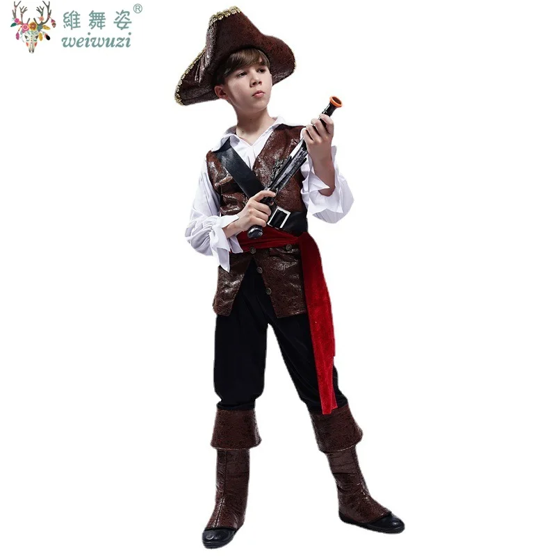 زي القراصنة للهالوين كابتن جاك سبارو بريم للأطفال الأولاد أزياء تنكرية رائعة لمرحلة الأداء زي حفلة الكرنفال