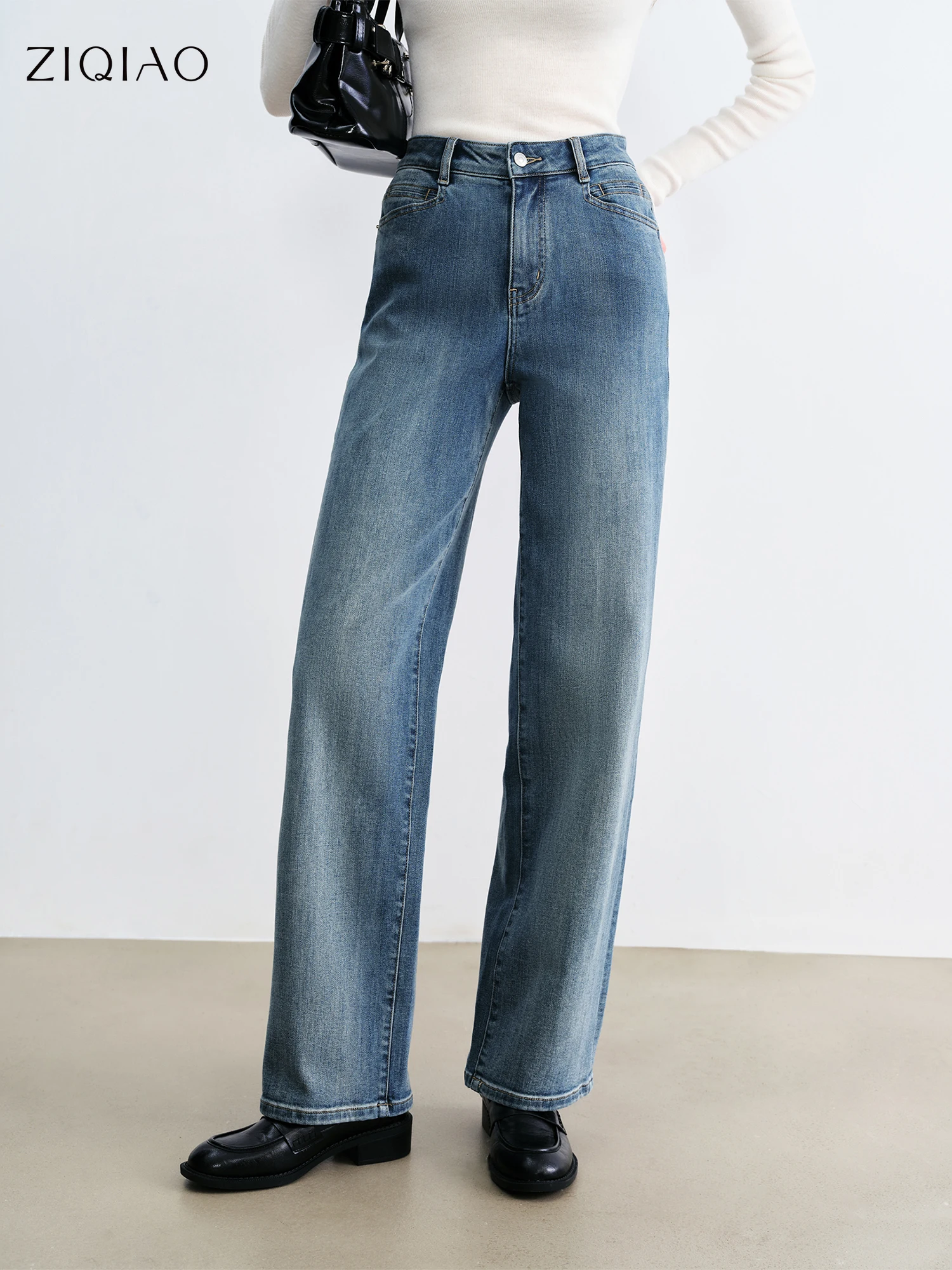 ZIQIAO Black Narrow Straight Jeans Women 2025 New Elastic Slim Baguette Pants Retro Trousers 25ZQ93006+25ZQ93089