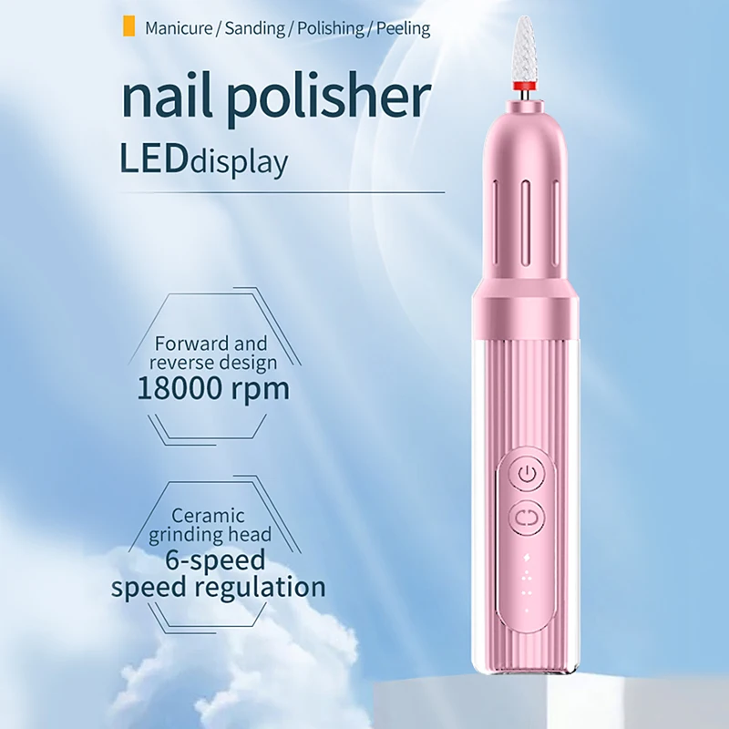 مثقاب أظافر كهربائي على شكل قلم قابل لإعادة الشحن مع شاشة رقمية LED، مبرد أظافر محمول لإزالة البشرة