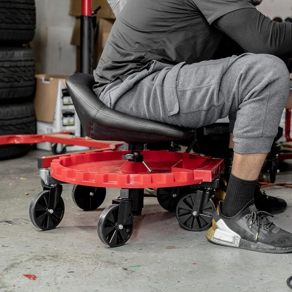 ヘビーデューティー400ポンド耐荷重Traxion 2-230モンスターローリングメカニックチェア、パッド入りシート付き、車輪付きガレージショップチェア、ツールトレイ付き