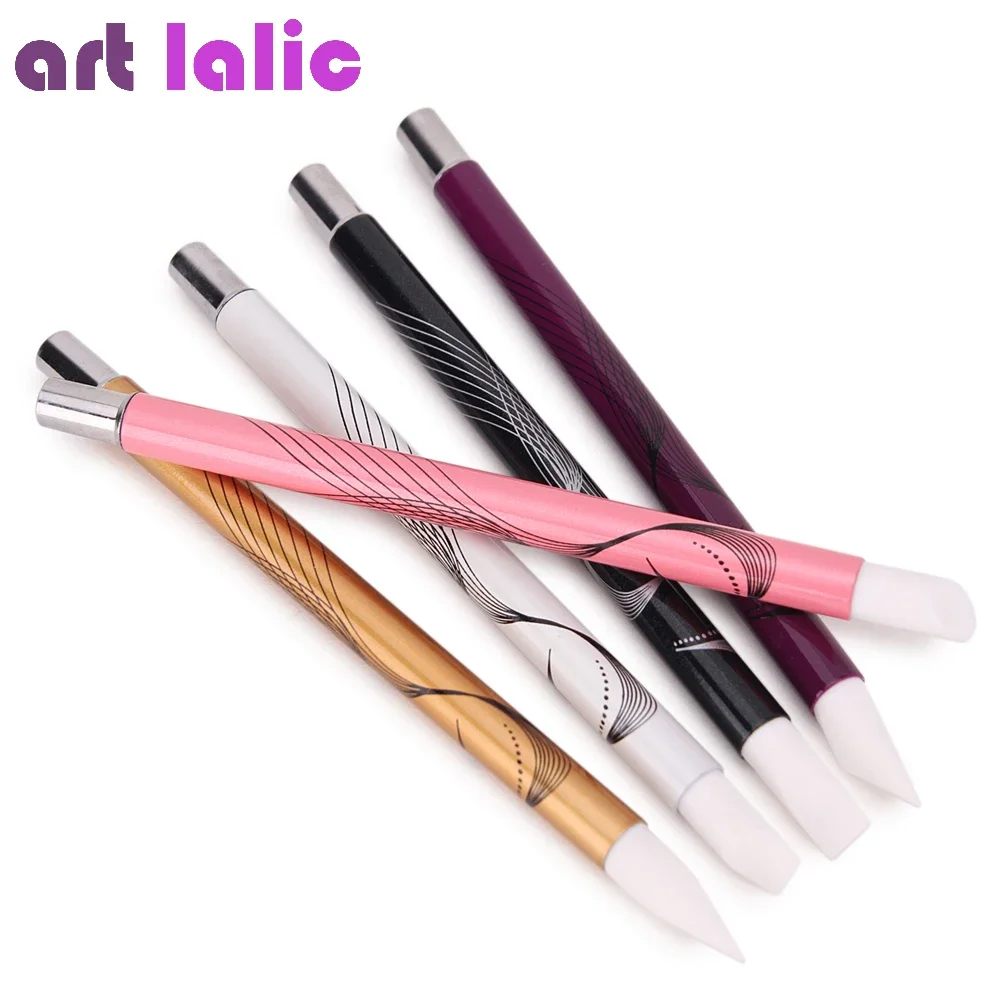 

5Pcs Multicolor Silicone Nail Art Pen Brush Set Embossed Handle 3D Sculpture Effect Shaping Clay Dotting Polish DIY Tool Kit