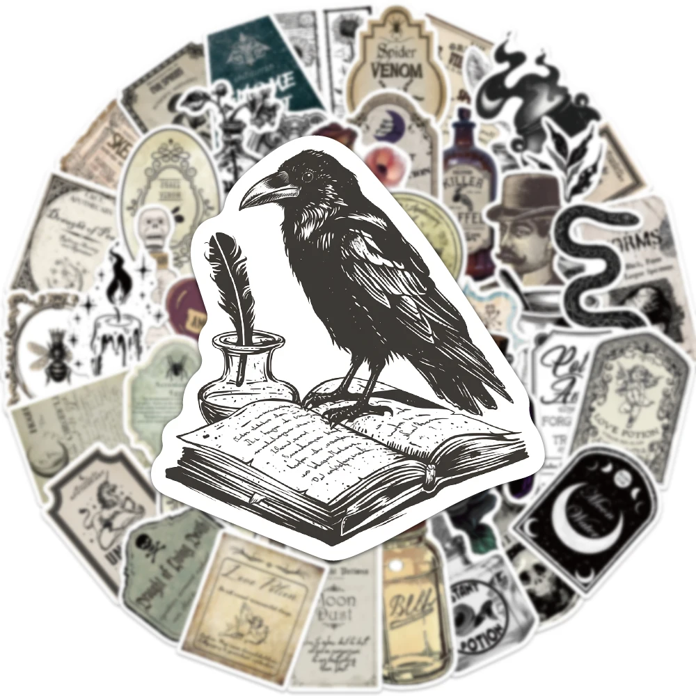 50PCS Gothic Apotheker Medikamente Label Aufkleber Scrapbooking Collage Material Skateboard Telefon Fall Gepäck Wasserdichte Aufkleber