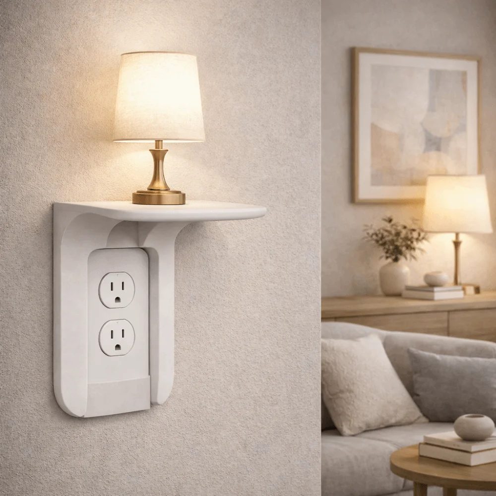 2PCS Convenient Wall Mounted Socket Holder No Drilling Plastic Switch Storage Rack Sturdy Space Saving Wall Outlet Shelf Office