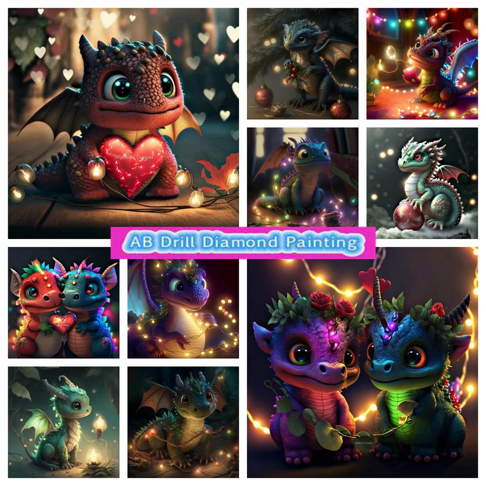 

Christmas Light Dragon 5D AB Diamond Painting Fantasy Cute Pretty Animal Cross Stitch Kits Embroidery Home Decor Art Kids Gift