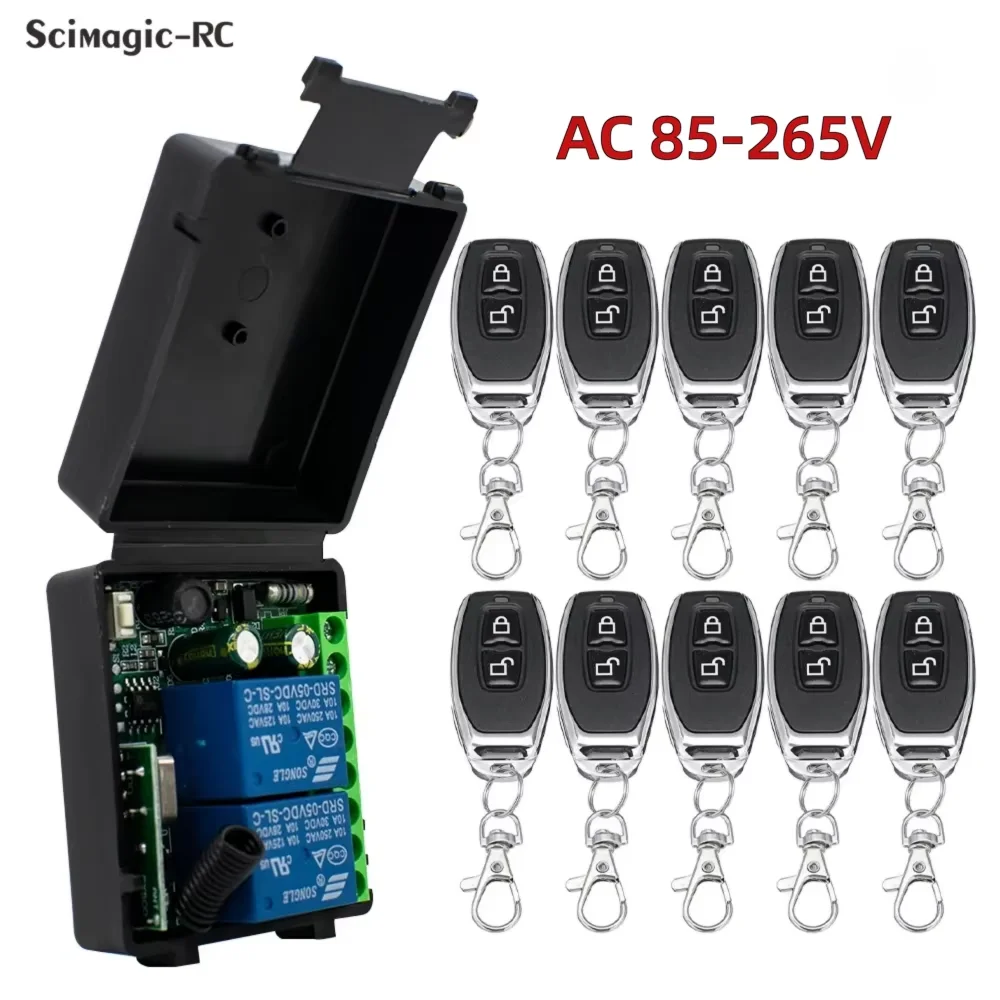 2CH Universal 433MHz AC85-265V RF Remote Relay Switch With Lock Unlock Remote Control For Garage Door Opener Gate Curtain Motor