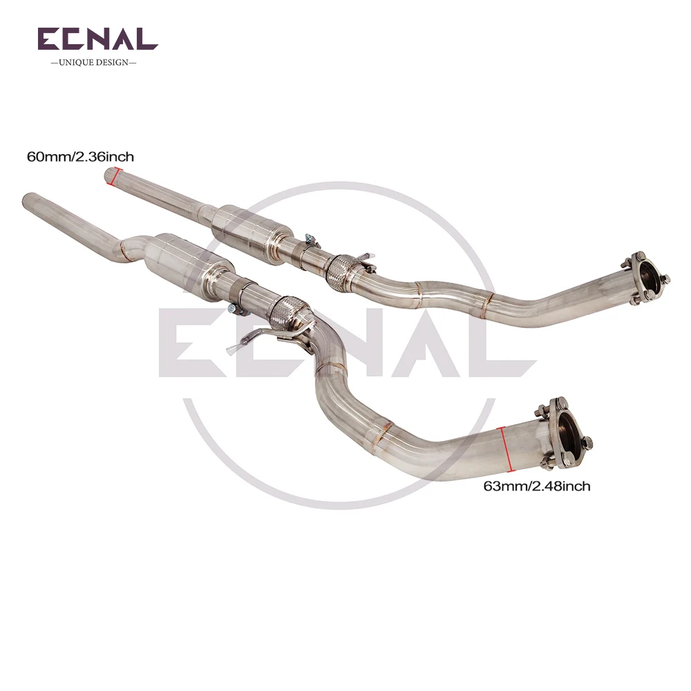 Ecnal Exhaust Front Pipe with Resonators for Audi A8 D4 3.0T 2012-2018 High Performance SS304 Sport Exhaust System