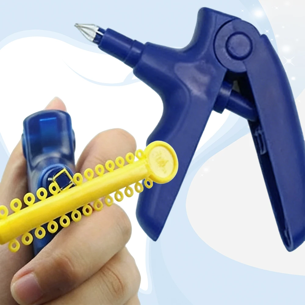 Dental Orthodontic Ligature Gun with Clear High Strength Elastic Ties for Braces Wire Placement