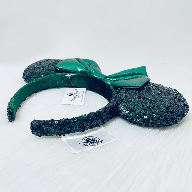 Disney Dark Green Sequins Ear Headband For Adults Headband Mickey PP Cotton Headband Minnie Ear Accessories Headwear