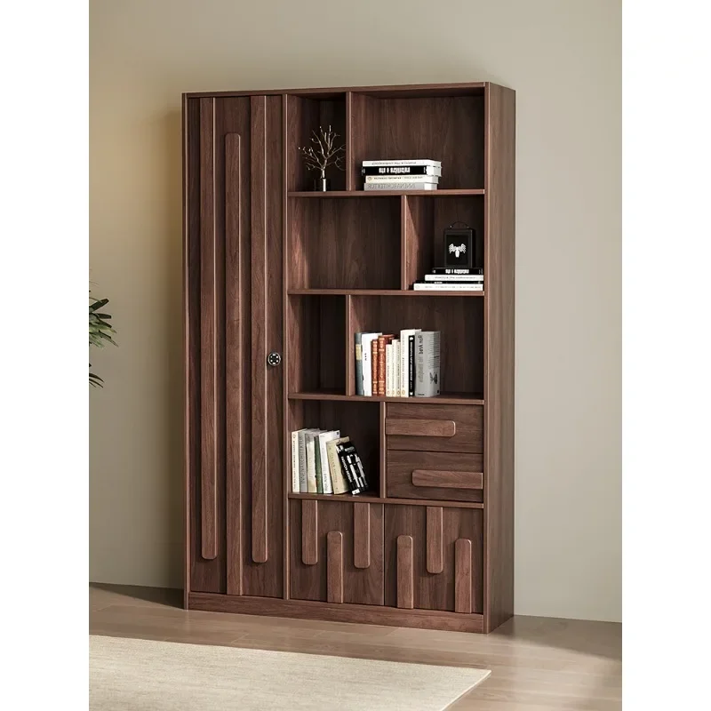 Chinese solid wood bookshelf study floor-to-ceiling shelf integrated wall bookcase household living room display rack