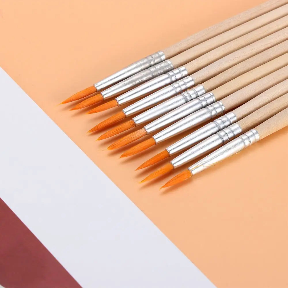 10pcs Wood Handle Hook Line Pen Art Supplies Drawing Brush Painting Pen Watercolor Calligraphy Paint Brushes