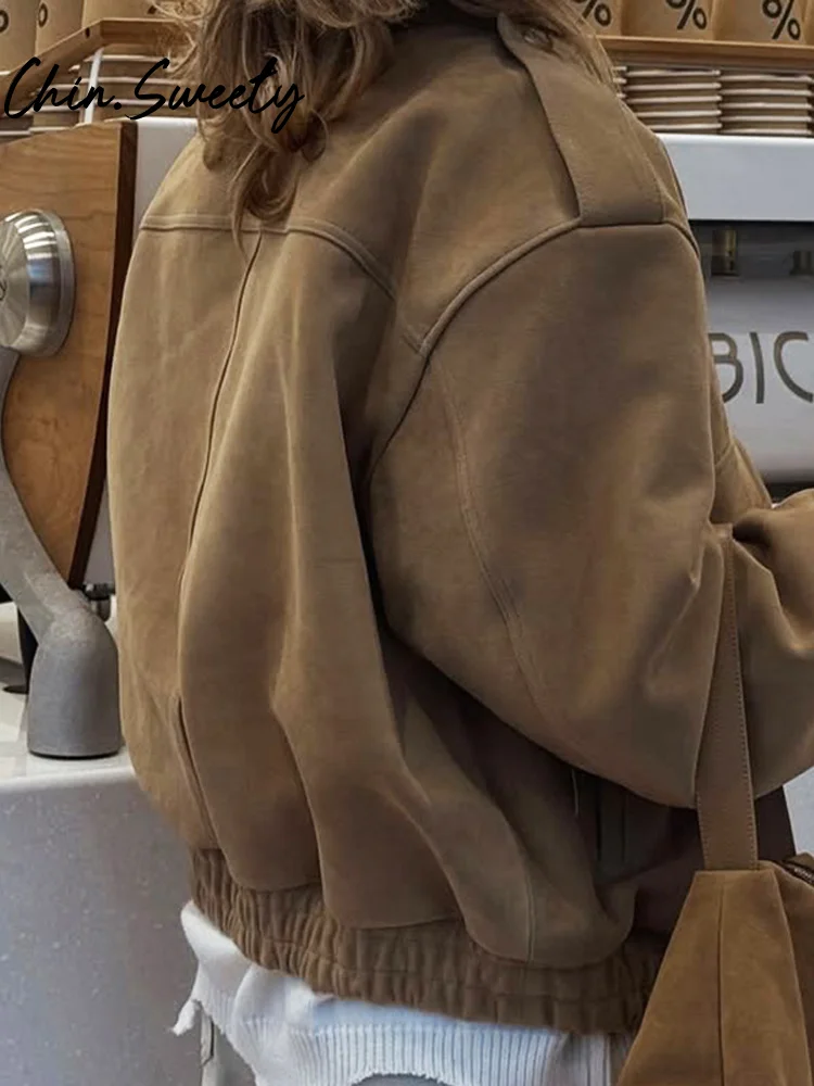 Dámská bunda Street Semiš Solid s dlouhým rukávem a stojáčkem, zipy a kapsami, ležérní elegantní dámská bunda, podzim 2025 - náhled 3