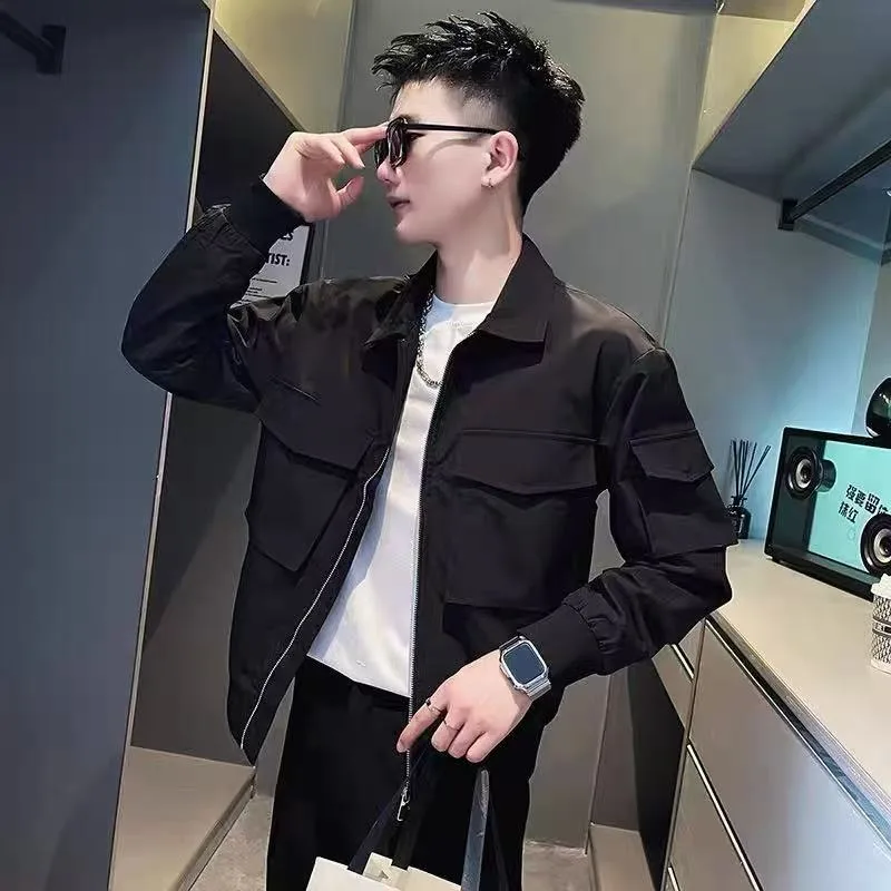 

Мужская рабочая куртка с воротником-стойкой, оверсайз, до 250 фунтов, повседневная, стильная, осенне-зимняя верхняя одежда из полиэстера, на молнии