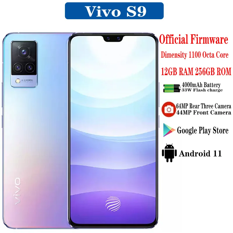 Original Official New Vivo S9 5G Mobile Phone 6.44“ 90Hz AMOLED Dimensity 1100 12GB RAM 256GB ROM 4000mAh Battery 33W Android 11