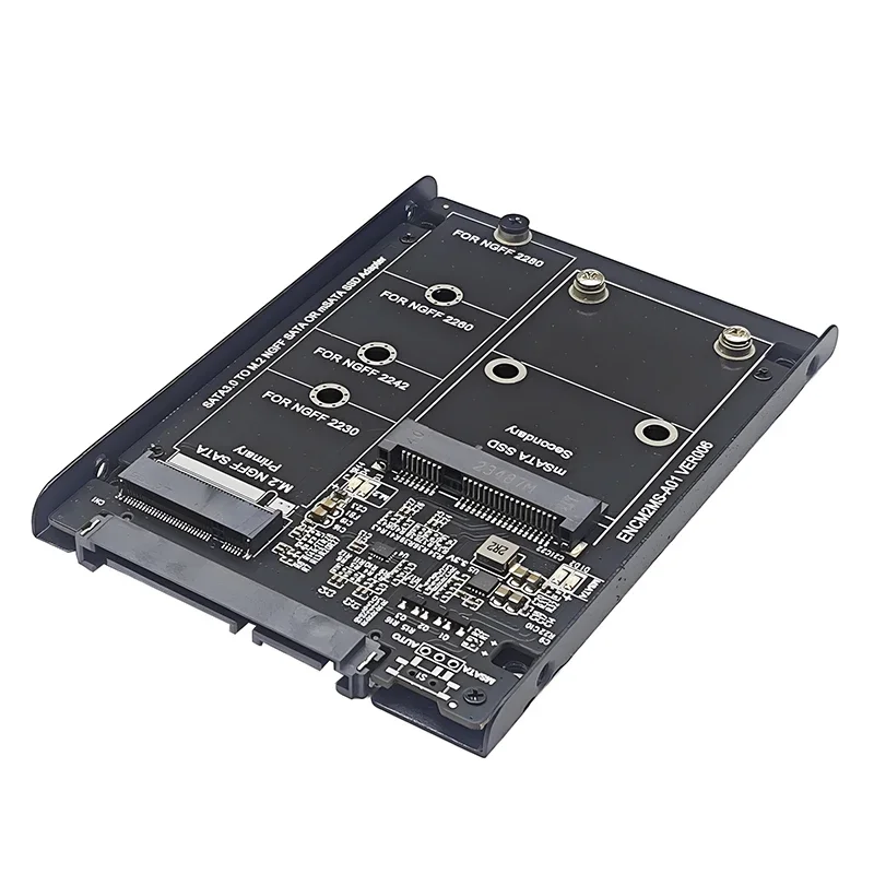Adapter Riser Card Board M2 SATA + MSATA to SATA3.0 6Gb 2.5" SSD Case Enclosure with Metal Socket Support M.2 SATA SSD mSATA SSD