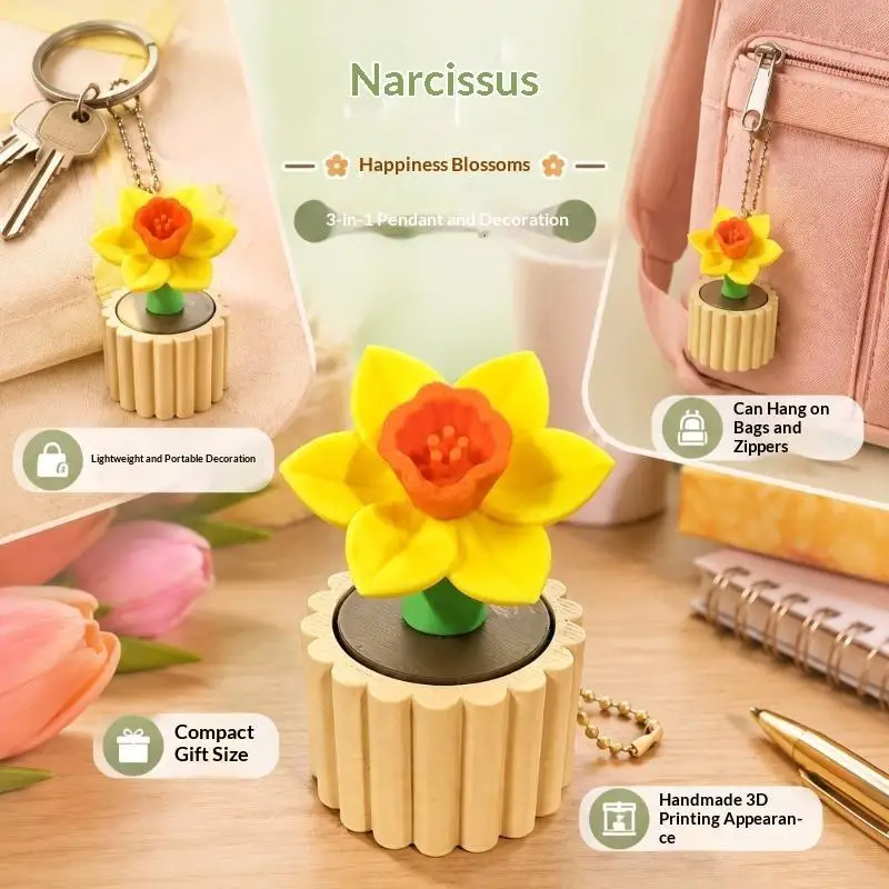 Tiny Potted Flower Fidget Charm, Eco-Friendly PLA 3D Printed Spring Floral Plant Style Decompression Backpack Decor Keychain