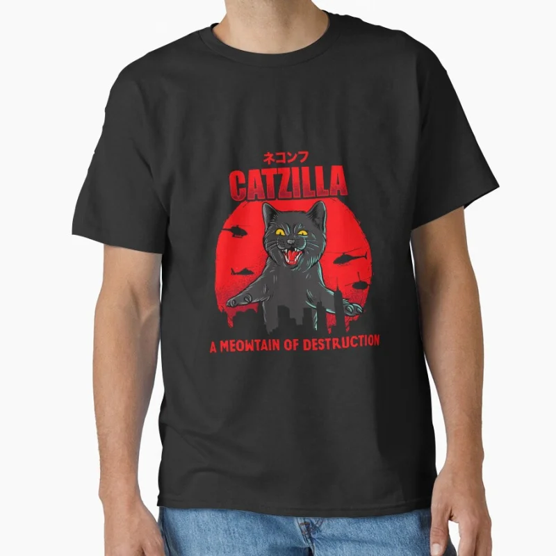 

Catzilla A Meowtain of Destruction King of the meowsters Japanese Monster Anime movie gift T shirt for cat lover Large size Tops
