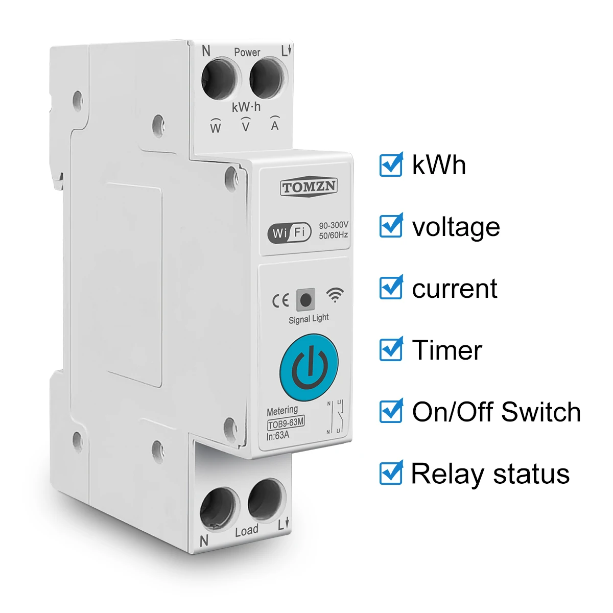 TOB9-VAP 63A 1P+N WIFI Smart Switch Energy Meter Kwh Metering Monitoring Circuit Breaker Timer Relay MCB TUYA smartlife  TOMZN