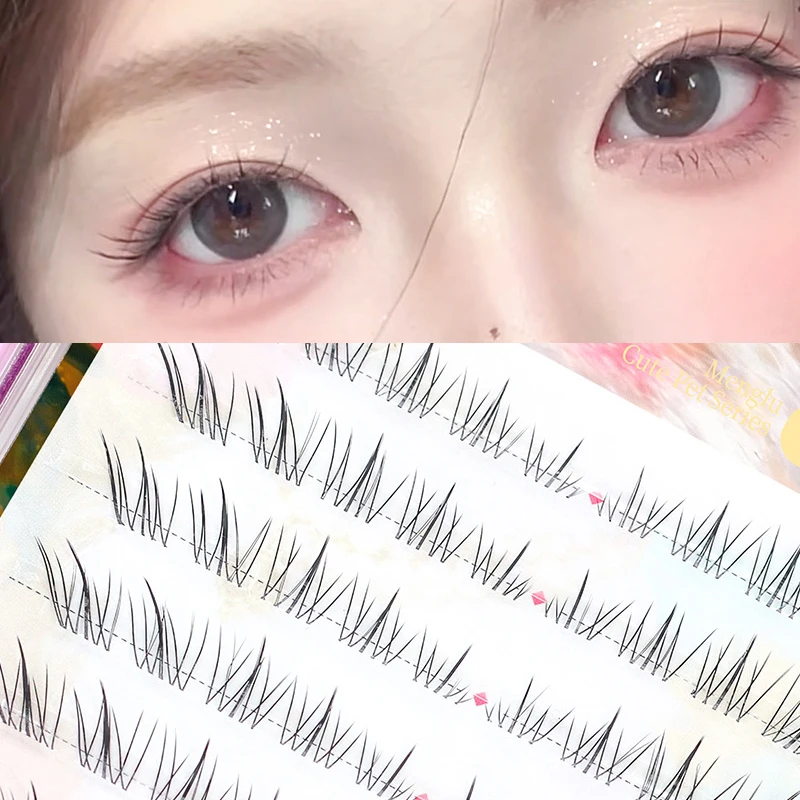 Reusable Glue-Free Lashes Sunflower Lashes with Long Outer Ends Natural Wispy Strip Eyelashes for Soft Puppy Deer Eye Look