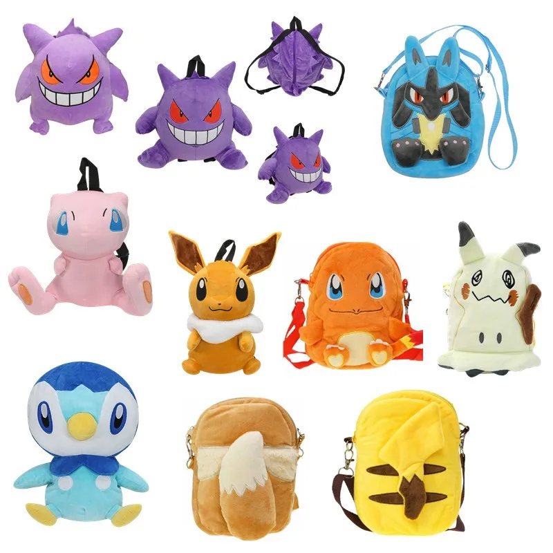 

Cute Pokemon Gengar Bag Eevee Backpack Mew Mimikyu Shoulder Bag Piplup Cartoon Props Anime Charmander Lucario Kids Birthday Gift