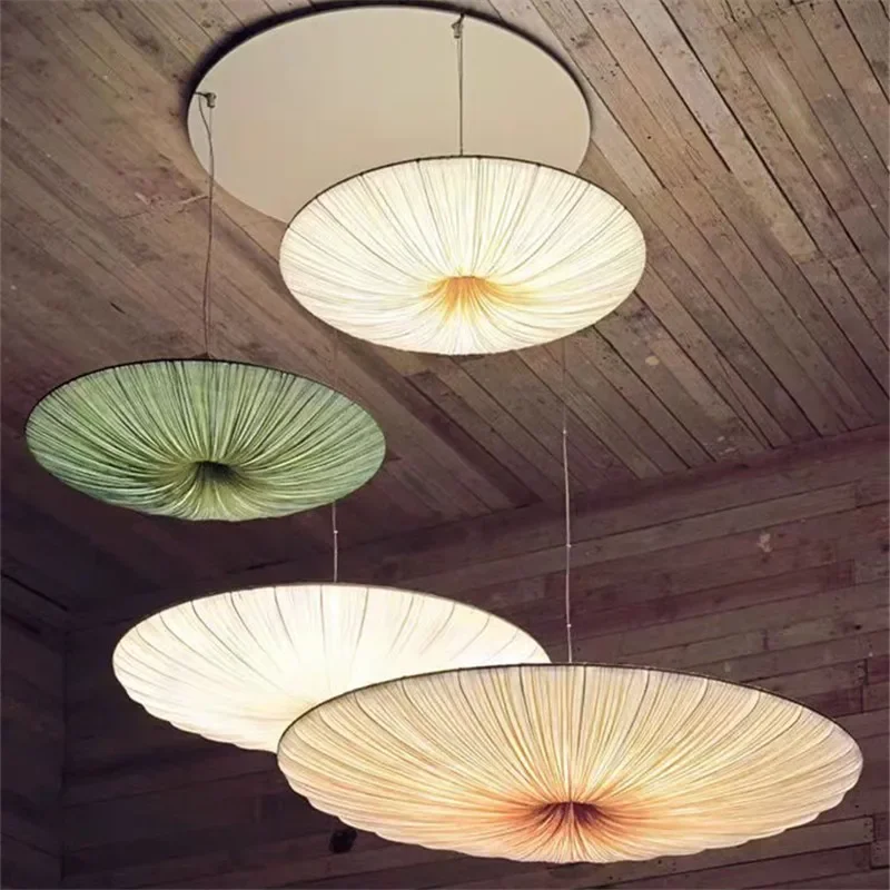 2026 Wabi Sabi Led Fabric Ceiling Light Round Flying Saucer Lamp Living Room Dining Room Pleated Lamp Bedroom Restaurant Hanging