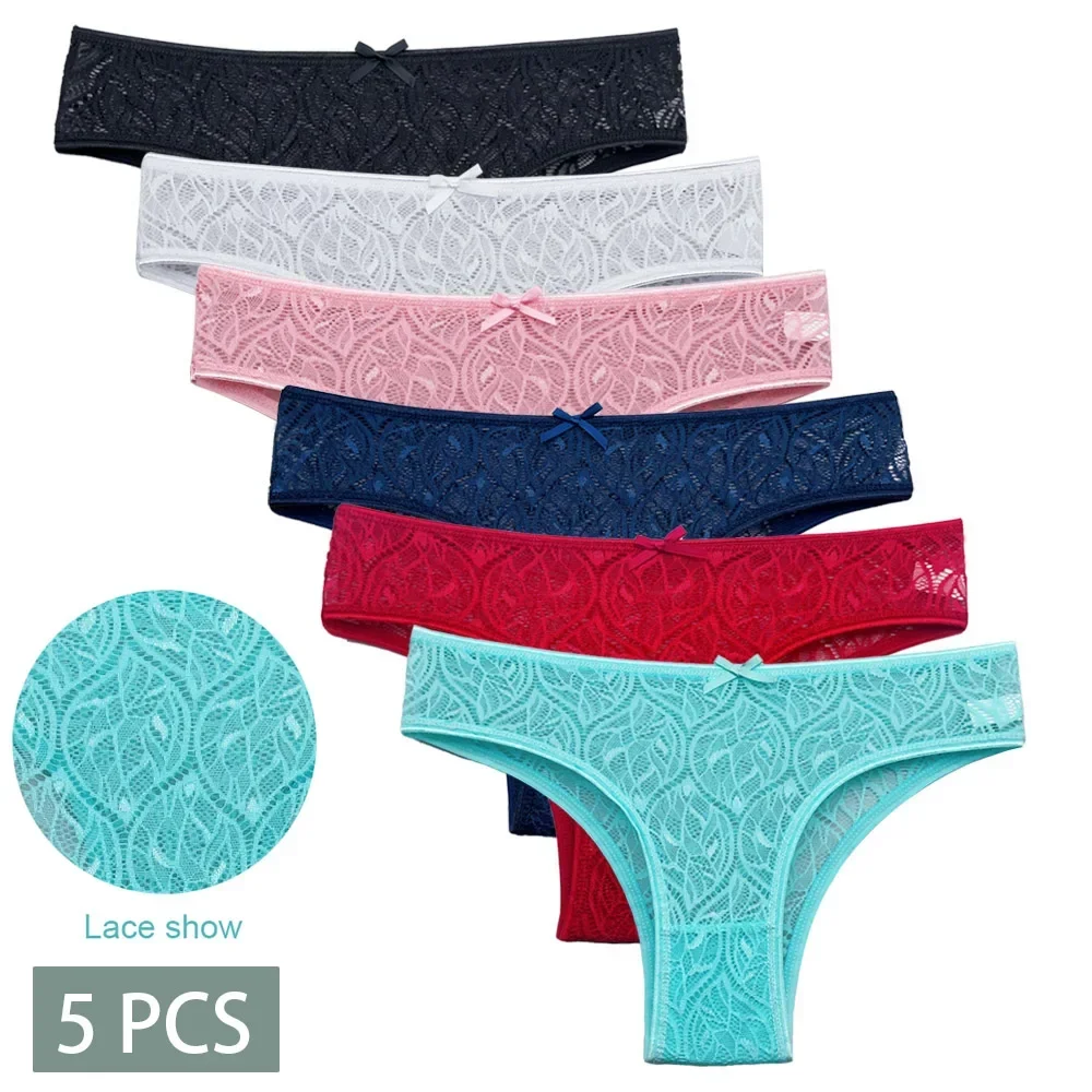 

5 Pcs/Set Female Bikini Underwear Lace Briefs Women Transparent Panties Ladies Lingerie