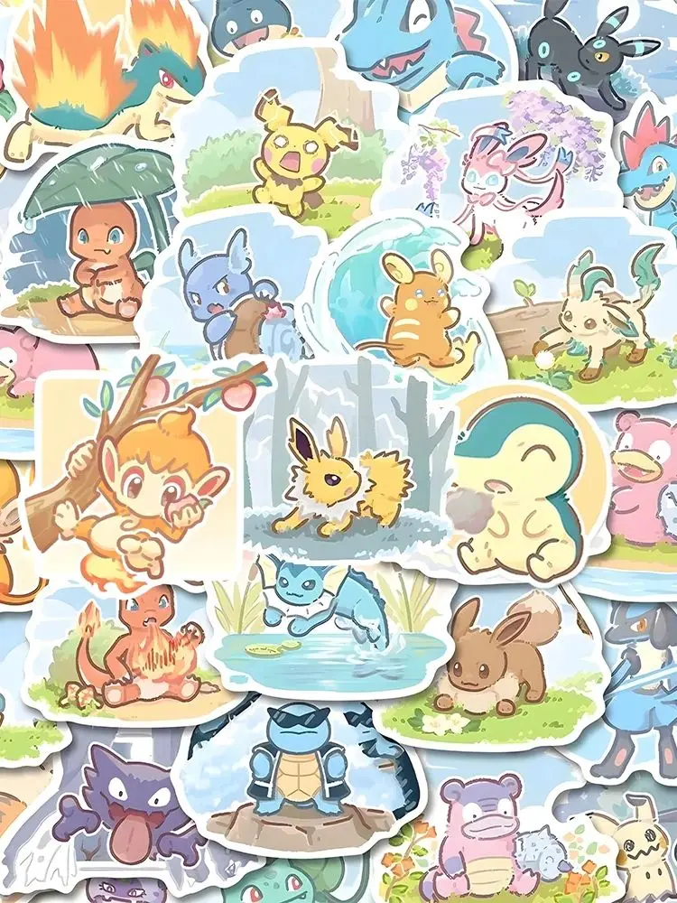 10/30/60 Stück Kawaii handgezeichnete Pokemon-Anime-Aufkleber, niedliche Eevee-Pikachu-Aufkleber, Koffer, Telefon, Notizbuch, Cartoon-Aufkleber, Spielzeug, Geschenk