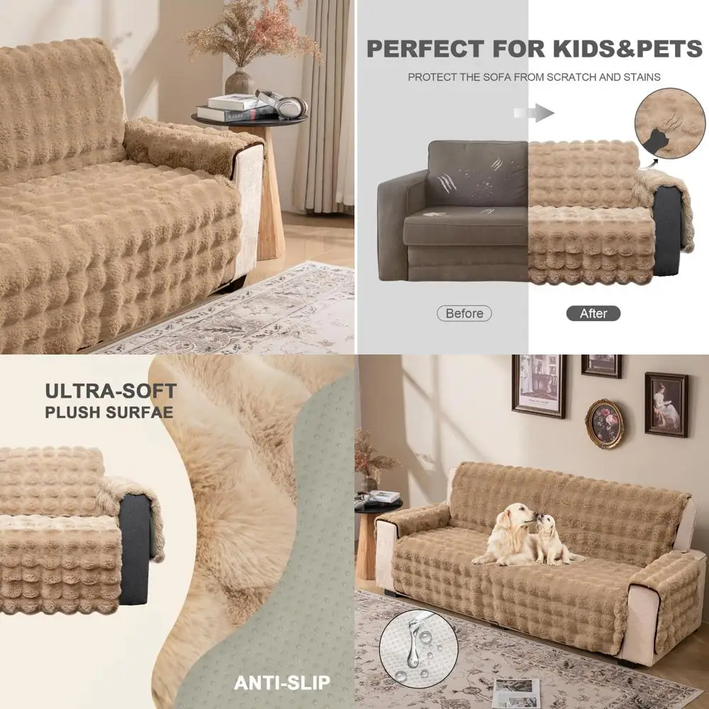 

Waterproof Shaggy Faux Fur Couch Cover, Non-Slip Sofa Protector, Kid-Friendly Furniture Cover for Dogs