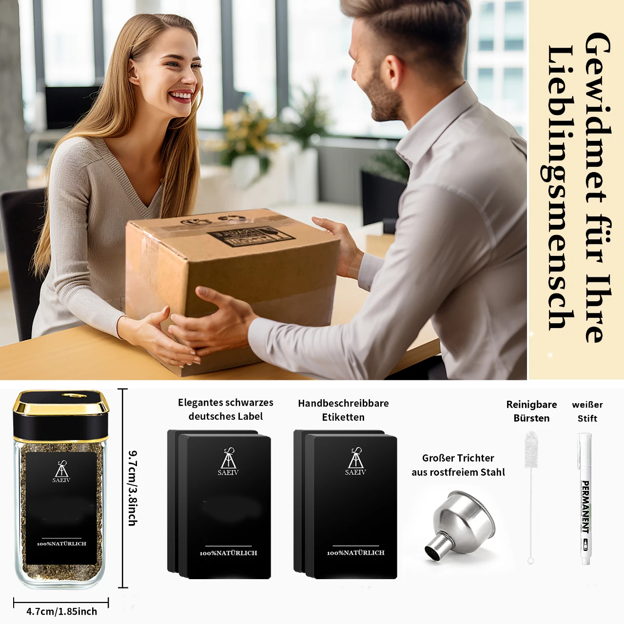 SIAZIH Versiegelte Gewürzgläser mit Deckel, 12/24-teiliges 120ml Glasgläser-Set, komplett mit Etiketten, Trichter und Bürste, Gewürz-Organizer für die Küchen-Gewürzaufbewahrung, Gewürzgläser. – Detail 10
