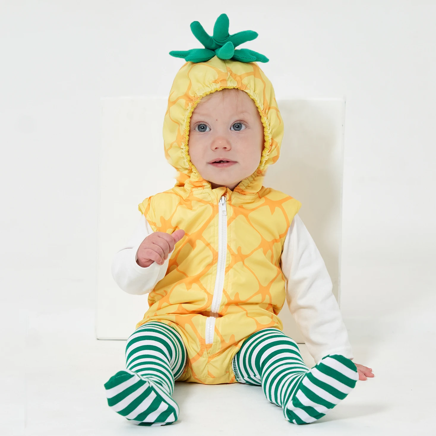 0-24M Baby Girls Boys Pineapple Costume Infant Bodysuit Short Romper Hoodie Purim Halloween Fancy Dress with Stockings