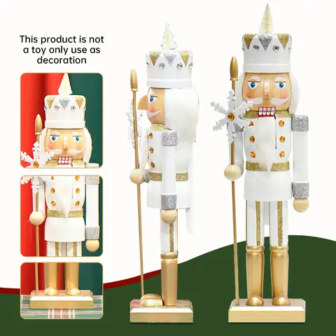 36CM Nutcracker Soldier Puppet Golden Glittering Powder Wooden Nutcracker Statues Doll Christmas New Year Gift Home Decoration