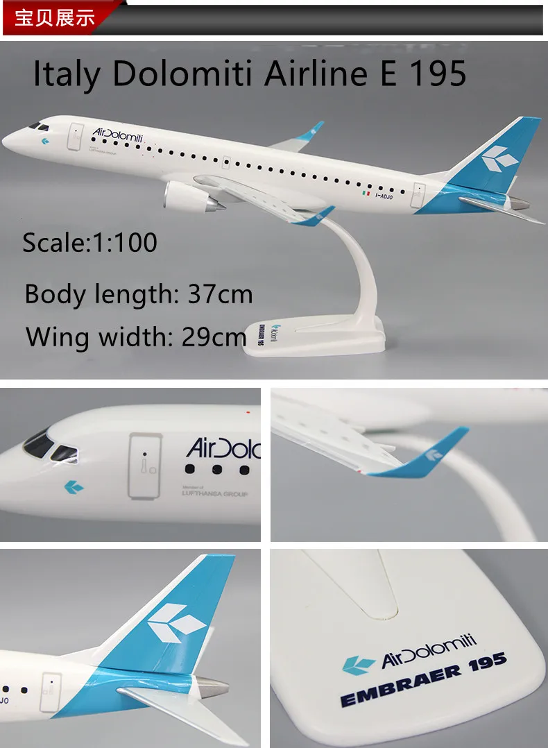 37cm Assembly aircraft model E-195 Italian Dolomiti Airlines TUI Airways B737-800 Birthday Assembled airplane model Plane