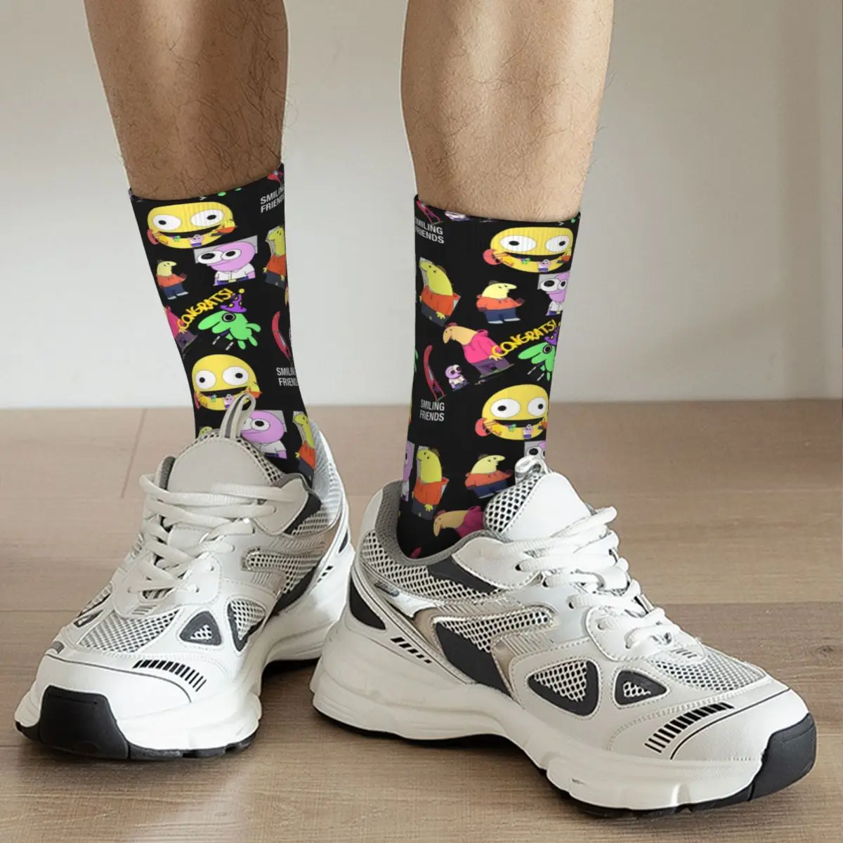 Chaussettes de basket-ball respirantes pour hommes et femmes, motif de dessin animé d'amis souriants, chaud, cool, hiver