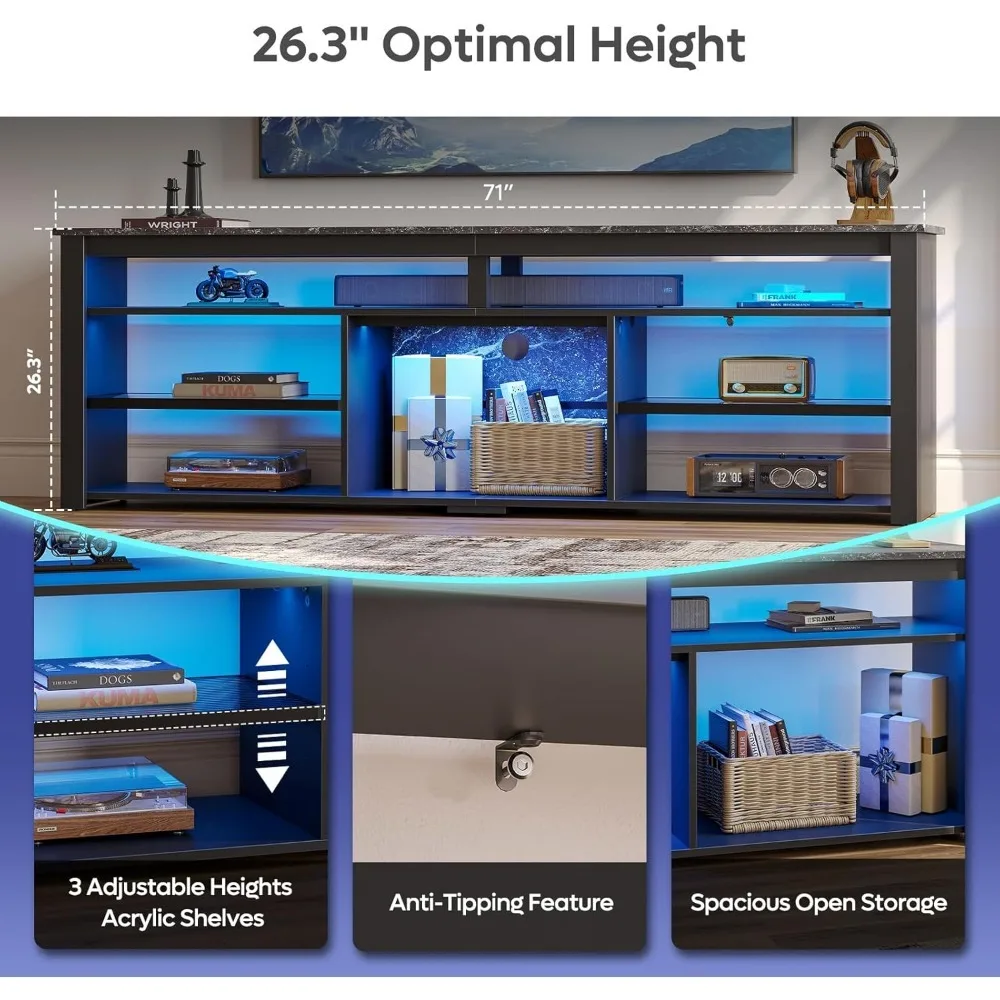 Soporte para TV de 70 pulgadas, centro de entretenimiento LED alto para TV de 70/75/80 pulgadas, mueble para TV para juegos con almacenamiento para PS5