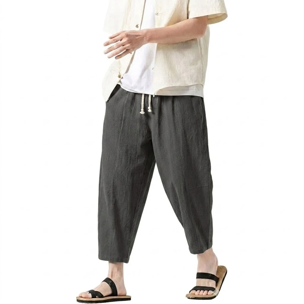 Korean Linen Pants Man Summer Pants for Men Gym Man Baggy Pant Loose Harem Pant Lightweight Streetwear Men's Cotton Work Pants