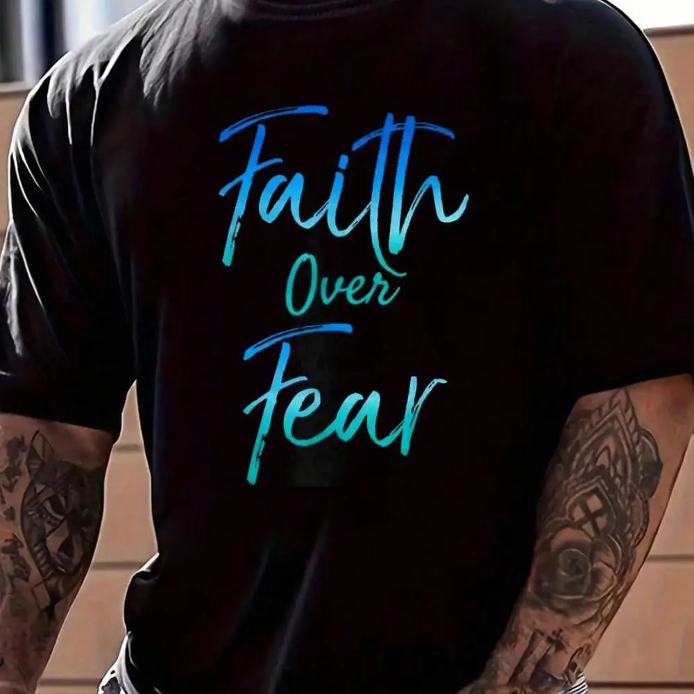 100_ Cotton Faith Over Fear Shirt Vintage Inspirational Bold Christian T-Shirt Casual Tops Women s Men s Graphic Tee Causal Tops Fashion Tshirt S