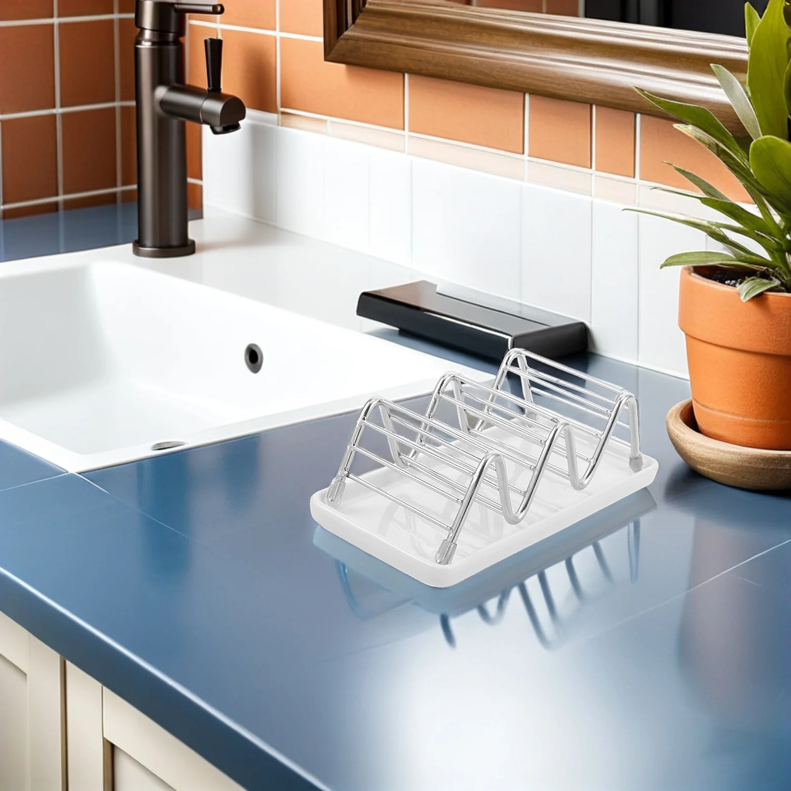 

Bar Soap Dish Drainage Tray Stainless Steel W-Shaped Drainage Soap Holder Ceramic Dish for Bathroom Kitchen Shower Hotel