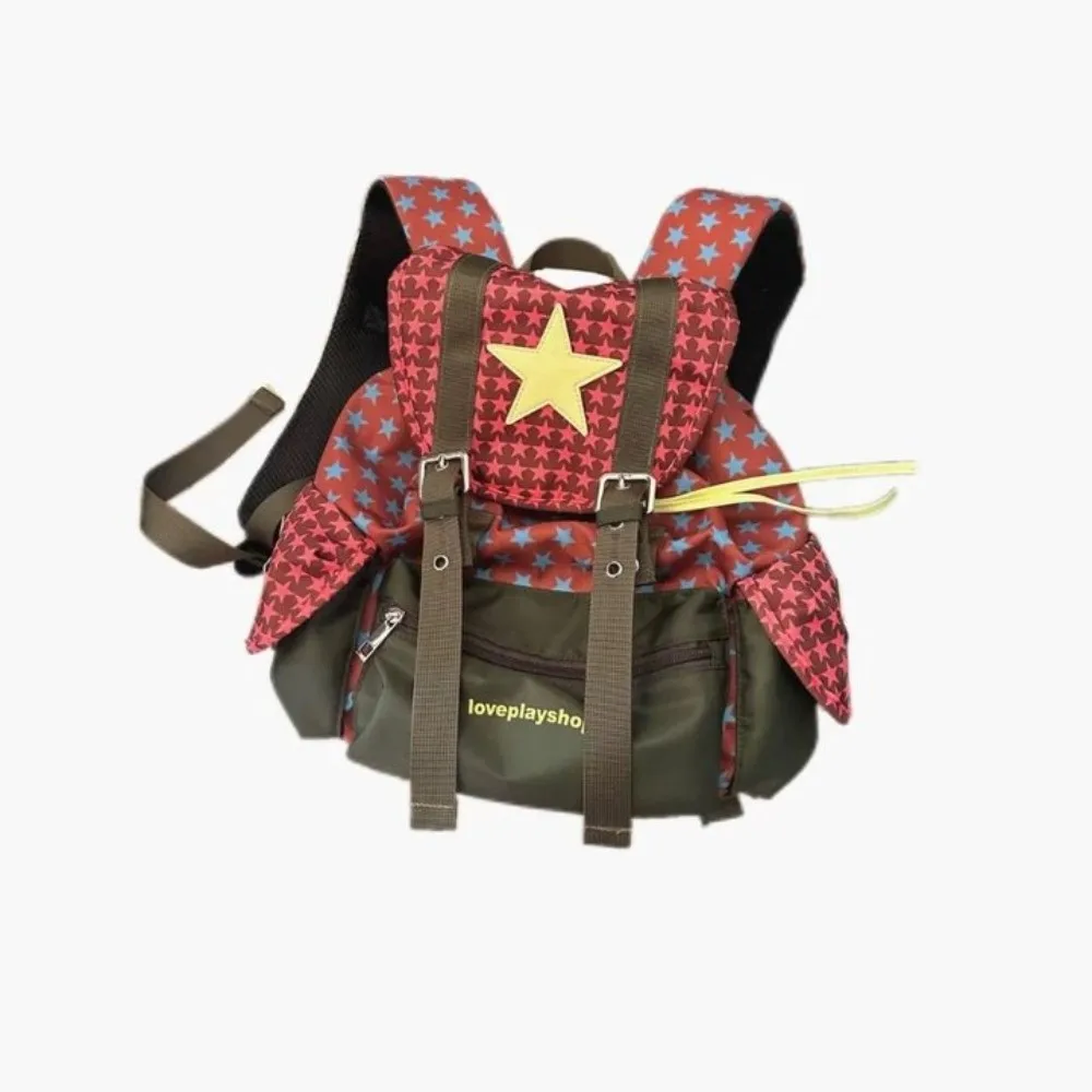 

Cute Large Capacity Lucky Star Backpack Korean Style Multi-pocket Drawstring Schoolbag Y2K Nylon Hiking Camping Bag Students
