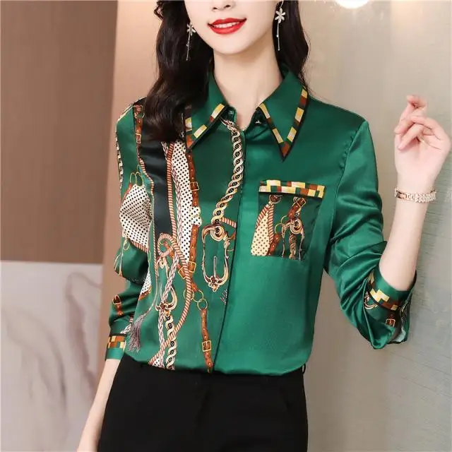 2024 Spring New Korean Printed Long Sleeve Chiffon Shirt for Women with a Small Design Sense and a Small High End Western Style