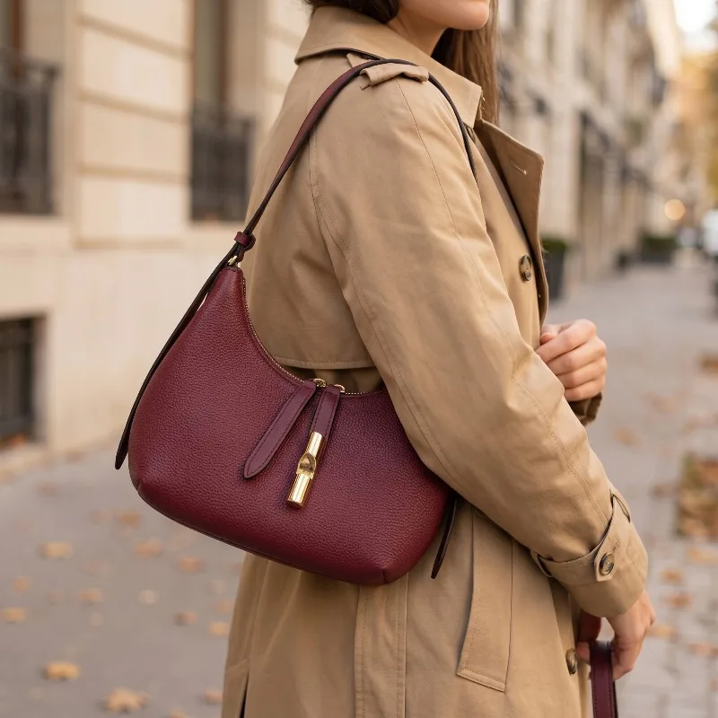 Elegant Lychee Texture Underarm Hobo Bag Women Lock Saddle Bag Versatile Top Handle Shoulder Casual Commuter Ladies Bag