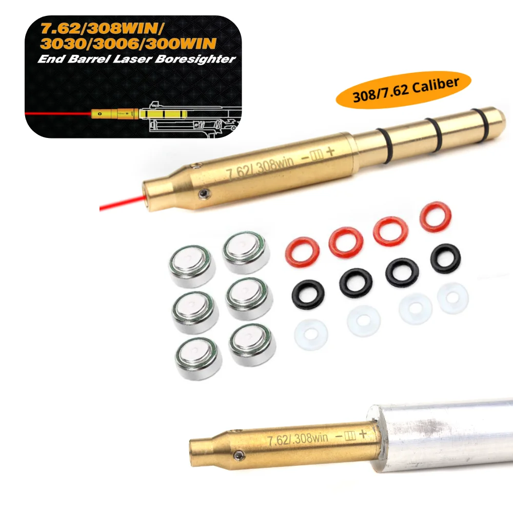 308 Boresighter .308 Collimator Cal 7.62mm Rifle Lazer Bore Sight with 6 Battery