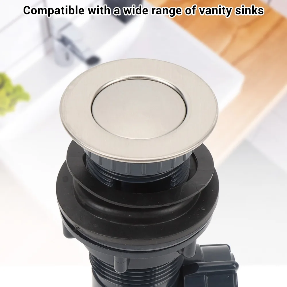 Stainless Steel Sink Stopper Push Bounce Anti Clogging Sink Drain Assembly Rust Proof With Overflow Drain Stopper For Bathroom