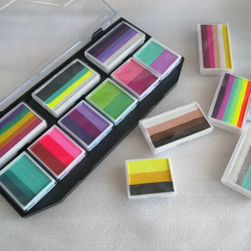 DIY Festival arte neón maquillaje niños Kit de pintura facial profesional a base de agua Arco Iris pastel dividido cara paleta de pintura corporal