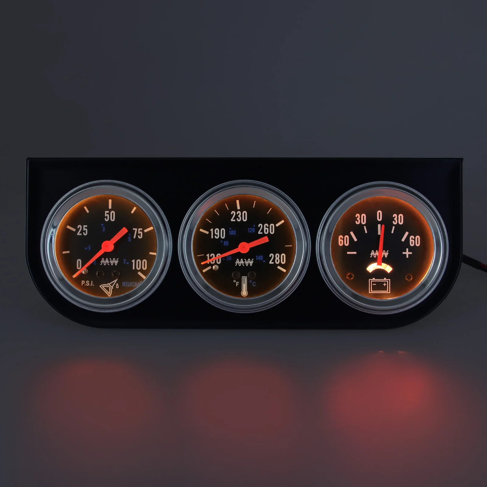 New Triple Gauge kit set Chrome Panel Oil Pressure gauge Water Temp Gauge AMP meter Black Face Car meter 0-100PSI 150PSI
